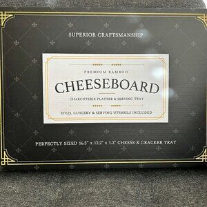 NEW Premium Bamboo Cheeseboard Cheese & Cracker Tray with Utensils